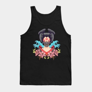 oni mask red girl samurai water flower Tank Top